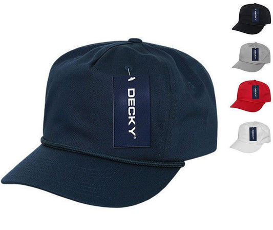 Decky Classic 5 Panel W/Braid Golf Cotton Caps Hats Snapback-Black-