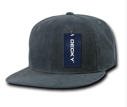 Decky Corduroy Snapback Retro 6 Panel Constructed Baseball Hats Caps-Black-