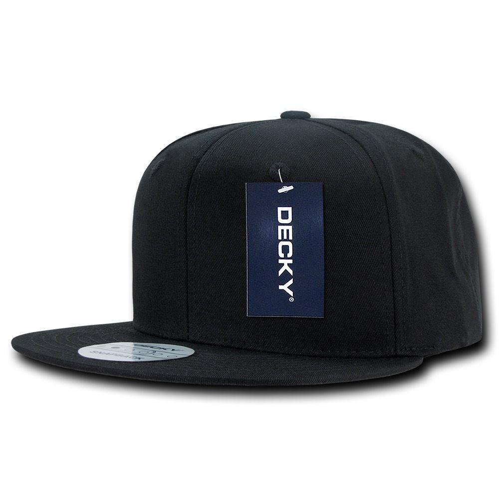 Decky Cotton Retro Flat Bill 6 Panel Snapback Baseball Caps Hats-Black-