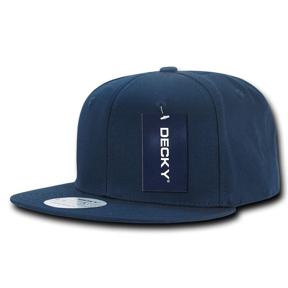 Decky Cotton Retro Flat Bill 6 Panel Snapback Baseball Caps Hats-Black-