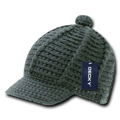 Decky Crocheted Beanies Raggae Rasta Kufi Knitted Hats Caps Visor-Charcoal-