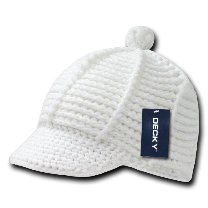 Decky Crocheted Beanies Raggae Rasta Kufi Knitted Hats Caps Visor-White-