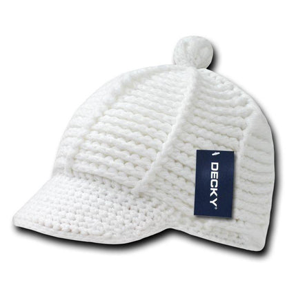 Decky Crocheted Beanies Raggae Rasta Kufi Knitted Hats Caps Visor-White-