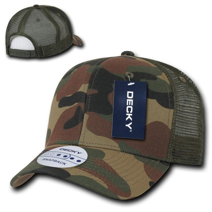 Decky Curved Bill Baseball 6 Panel Trucker Constructed Caps Hats Unisex-Black-