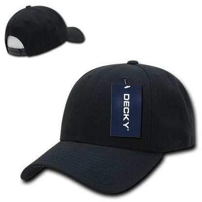 Decky Curved Bill Structured Acrylic Low Crown 6 Panel Dad Caps Hats Unisex-Black-
