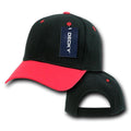 Decky Deluxe Polo Dad Baseball Hats Caps Hook Loop Closure Solid Two Tone Colors-Black-Red-