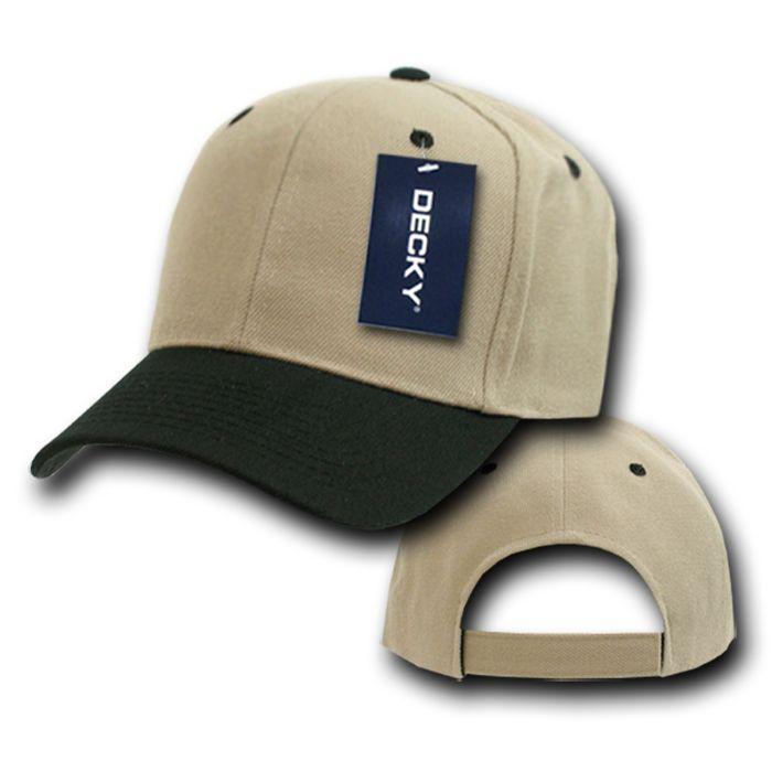 Decky Deluxe Polo Dad Baseball Hats Caps Hook Loop Closure Solid Two Tone Colors-Khakhi-Black-