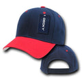 Decky Deluxe Polo Dad Baseball Hats Caps Hook Loop Closure Solid Two Tone Colors-Navy-Red-