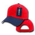 Decky Deluxe Polo Dad Baseball Hats Caps Hook Loop Closure Solid Two Tone Colors-Red-Navy-