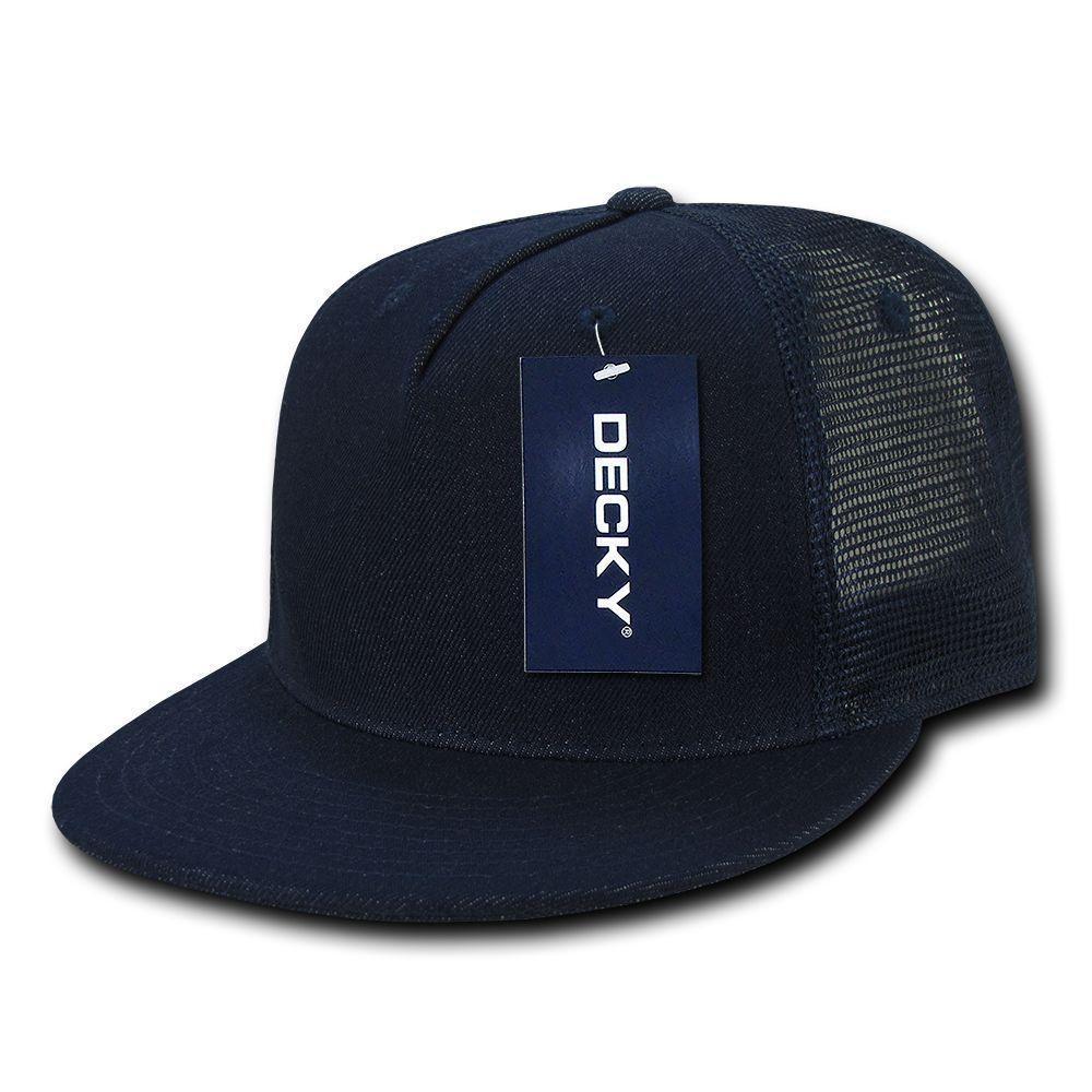 Decky Denim Material Retro Flat Bill Trucker 5 Panel Baseball Caps Hats Unisex-BLACK-