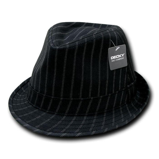 Decky Double Pin Stripe Pinstripe Black White Fedora Fedoras Hats-Small/Medium-