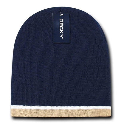 Decky Double Striped 3 Tone Beanies Knitted Ski Skull Winter Caps Hats-Black/White/Charcoal-