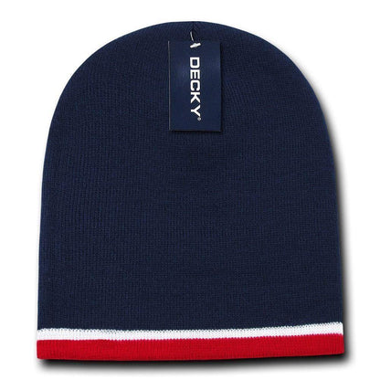 Decky Double Striped 3 Tone Beanies Knitted Ski Skull Winter Caps Hats-Black/White/Charcoal-
