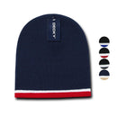 Decky Double Striped 3 Tone Beanies Knitted Ski Skull Winter Caps Hats-Black/White/Charcoal- 6 image
