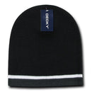 Decky Double Striped 3 Tone Beanies Knitted Ski Skull Winter Caps Hats-Black/White/Charcoal- 1 image