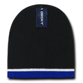 Decky Double Striped 3 Tone Beanies Knitted Ski Skull Winter Caps Hats-Black/White/Royal-