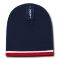 Decky Double Striped 3 Tone Beanies Knitted Ski Skull Winter Caps Hats-Navy/White/Red-