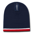 Decky Double Striped 3 Tone Beanies Knitted Ski Skull Winter Caps Hats-Navy/White/Red- 5 image