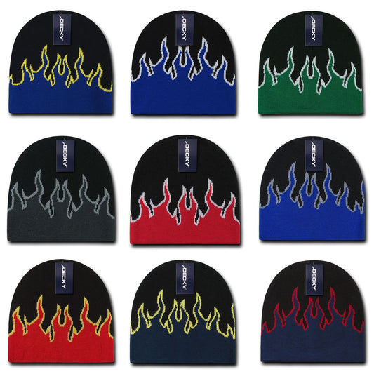 Decky Fire Flame Beanies Caps Hats Short Warm Winter Youth Boys Girls Kids-BLACK/BLUE/GREY-