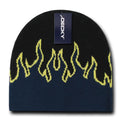 Decky Fire Flame Beanies Caps Hats Short Warm Winter Youth Boys Girls Kids-BLACK/NAVY/YELLOW-