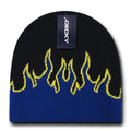 Decky Fire Flame Beanies Caps Hats Short Warm Winter Youth Boys Girls Kids-BLACK/ROYAL/YELLOW-