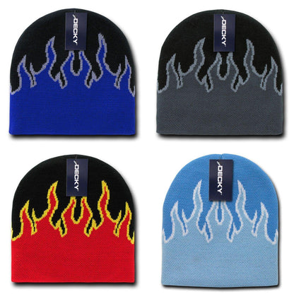 Decky Fire Flames Tribal Beanies Hats Caps Ski Skull Short Uncuffed Winter-8003 - Black/Blue/Grey-
