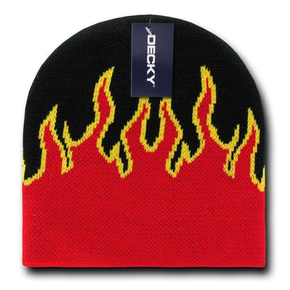 Decky Fire Flames Tribal Beanies Hats Caps Ski Skull Short Uncuffed Winter-8003 - Black/Blue/Grey-