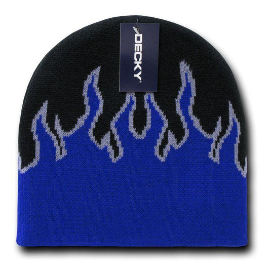 Decky Fire Flames Tribal Beanies Hats Caps Ski Skull Short Uncuffed Winter-8003 - Black/Blue/Grey-