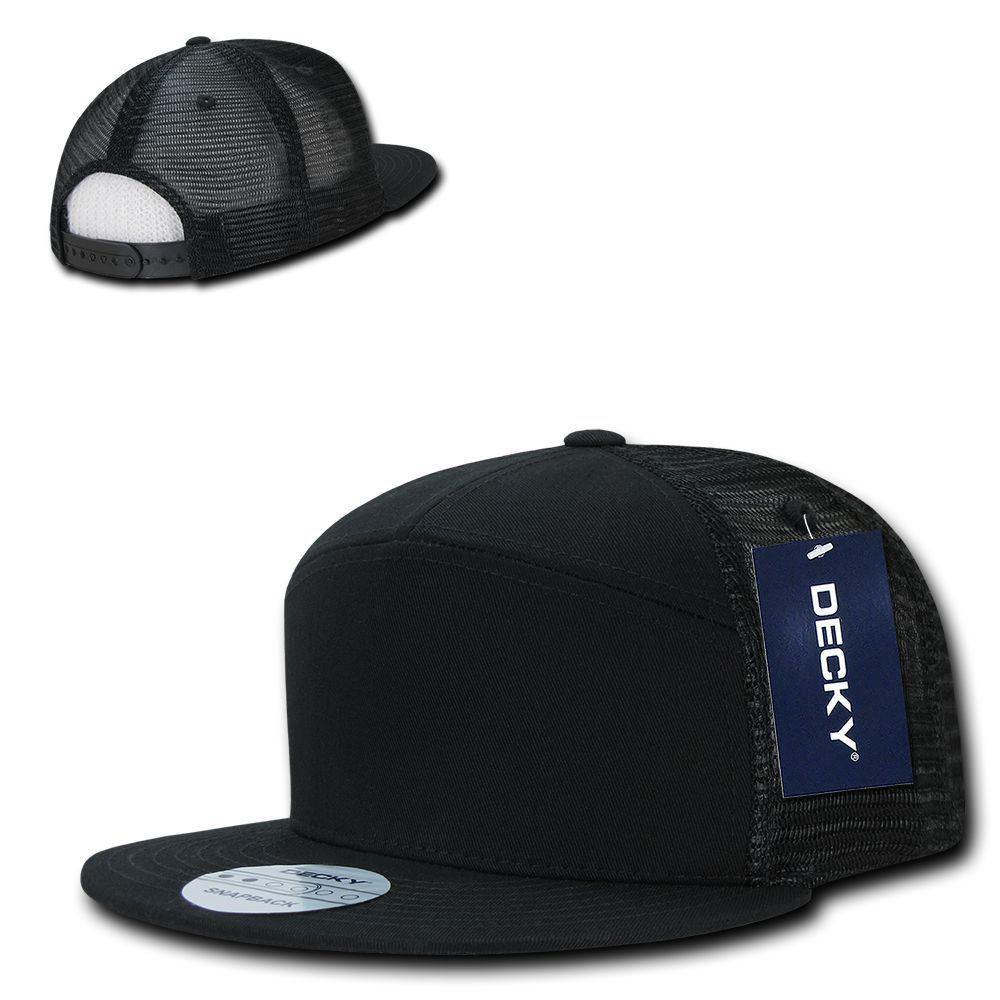 Decky Flat Bill Baseball 7 Panel Trucker Real Mesh Caps Hats Unisex-Black-