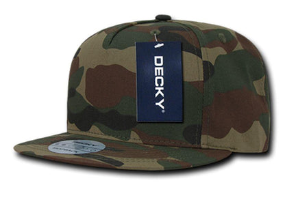Decky Flat Bill Cotton 5 Panel Constructed High Crown Baseball Hats Caps-Woodland-