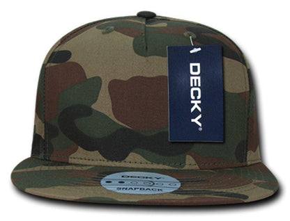 Decky Flat Bill Cotton 5 Panel Constructed High Crown Baseball Hats Caps-Woodland-
