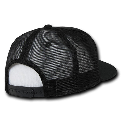 Decky Flat Bill Baseball Mesh Trucker 5 Panels Solid Camouflage Caps Hats-Black-