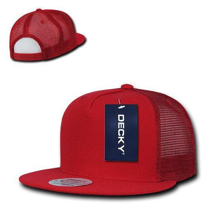 Decky Flat Bill Baseball Mesh Trucker 5 Panels Solid Camouflage Caps Hats-Black-