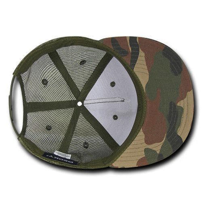 Decky Flat Bill Baseball Mesh Trucker 5 Panels Solid Camouflage Caps Hats-Black-