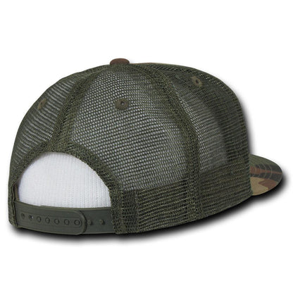 Decky Flat Bill Baseball Mesh Trucker 5 Panels Solid Camouflage Caps Hats-Black-
