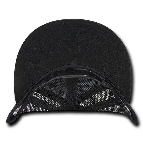 Decky Flat Bill Baseball Mesh Trucker 5 Panels Solid Camouflage Caps Hats-Black-
