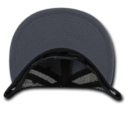 Decky Flat Bill Baseball Mesh Trucker 5 Panels Solid Camouflage Caps Hats-Black-