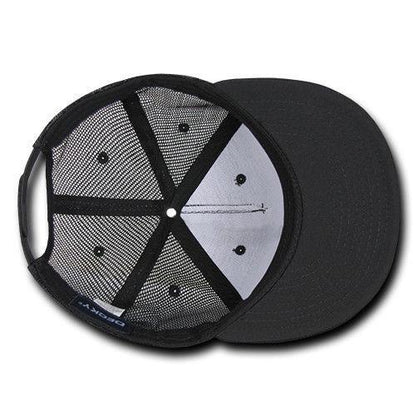 Decky Flat Bill Baseball Mesh Trucker 5 Panels Solid Camouflage Caps Hats-Black-