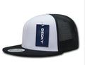 Decky Flat Bill Mesh Trucker Baseball 6 Panel Constructed Camo Two Tone Caps Hats-Black/White/Whit-