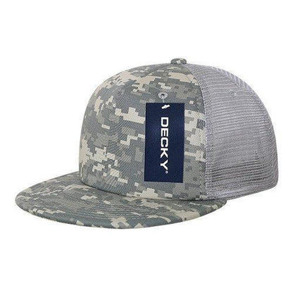 Decky Flat Bill Camouflage Cotton Foam Mesh Trucker Hats Caps Snapback Unisex-ACU/ACU/Grey-