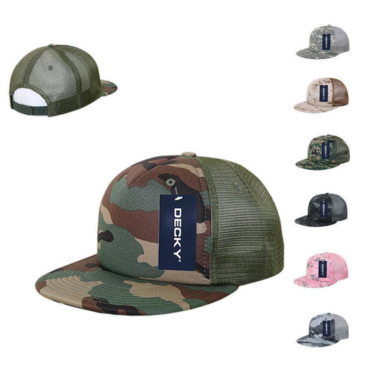 Decky Flat Bill Camouflage Cotton Foam Mesh Trucker Hats Caps Snapback Unisex-ACU/ACU/Grey-