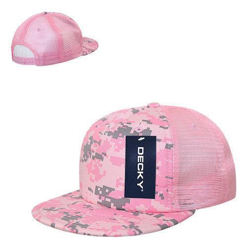 Decky Flat Bill Camouflage Cotton Foam Mesh Trucker Hats Caps Snapback Unisex-PINK/PINK/PINK-