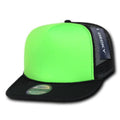 Decky Flat Bill Neon Foam Mesh Trucker Hats Caps Snapback Two Tone Unisex-BLACK / NEON GREEN-