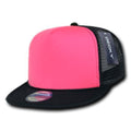 Decky Flat Bill Neon Foam Mesh Trucker Hats Caps Snapback Two Tone Unisex-BLACK / NEON PINK-