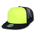 Decky Flat Bill Neon Foam Mesh Trucker Hats Caps Snapback Two Tone Unisex-BLACK / NEON YELLOW-