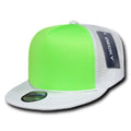Decky Flat Bill Neon Foam Mesh Trucker Hats Caps Snapback Two Tone Unisex-WHITE / NEON GREEN-
