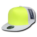 Decky Flat Bill Neon Foam Mesh Trucker Hats Caps Snapback Two Tone Unisex-WHITE / NEON YELLOW-