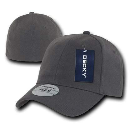 Decky Flex Elastic Fitted 6 Panels One Size High Crown Baseball Hats Caps Unisex-LIGHT BLACK-