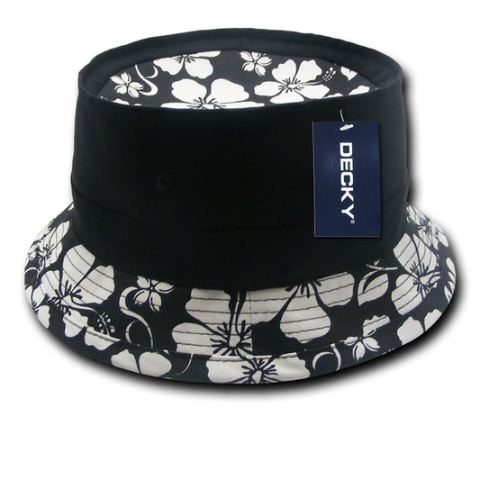 Decky Floral Fisherman Constructed Bucket Hats Caps-BLACK-Small / Medium-