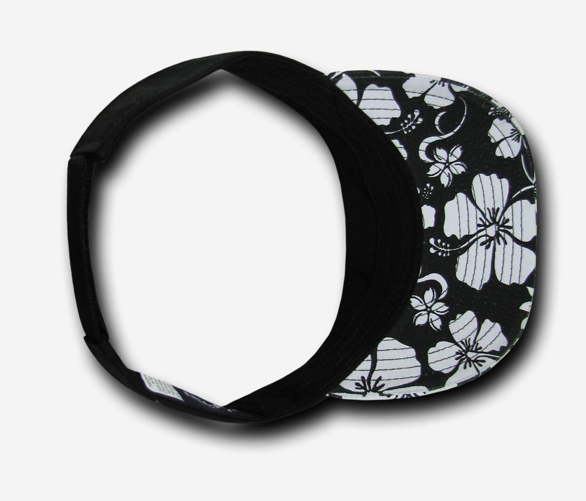Decky Floral Flower Polo Visor Curved Bill Summer Sun Sports Golf Hook And Loop-Black-